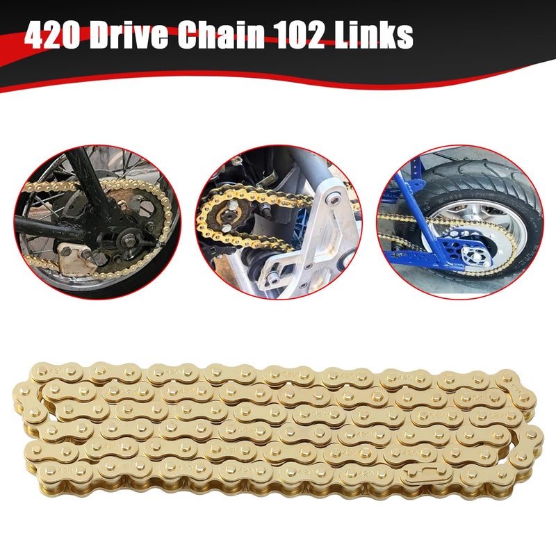 KAMIER 420 Drive Chain 102 Link Gold with Chain Breaker Tool for CRF50F XR50R KX65 KLX110 TTR110 50cc 70cc 90cc 110cc 125cc SSR TaoTao Coolster Pit Dirt Bike 4 Wheeler ATV Go Kart Cart Mini Bike Parts - Image 3